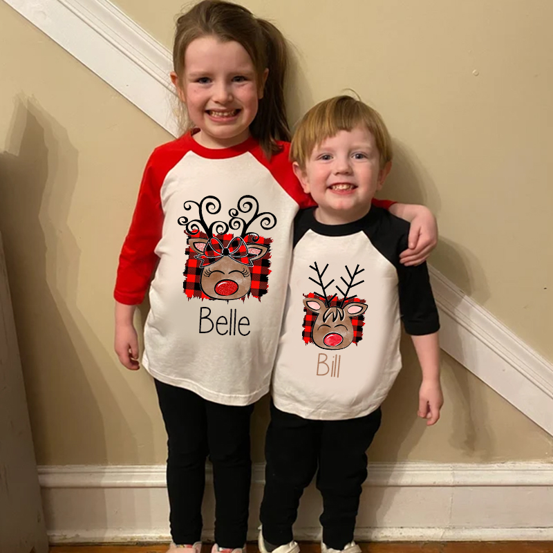 Personalized Kids Reindeer Monogrammed Christmas Shirt| Cloth12415