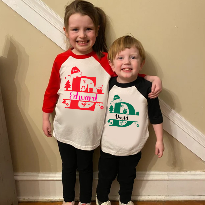 Personalized Kids Monogrammed Christmas Long Sleeves Shirt| Cloth 12410