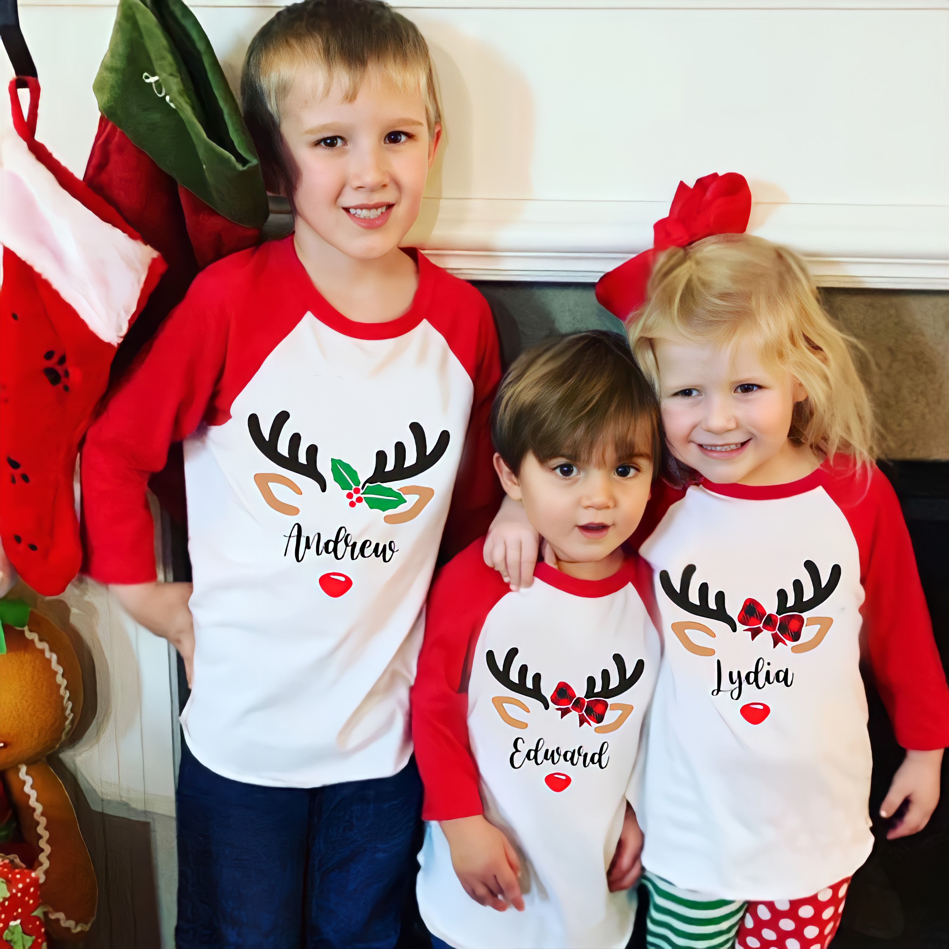 Personalized Kids Reindeer Monogrammed Christmas Shirt| Cloth 12411
