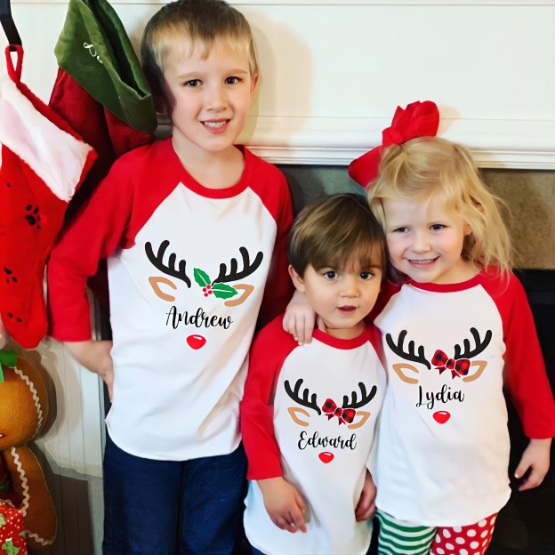 Personalized Kids Reindeer Monogrammed Christmas Shirt| Cloth 12411