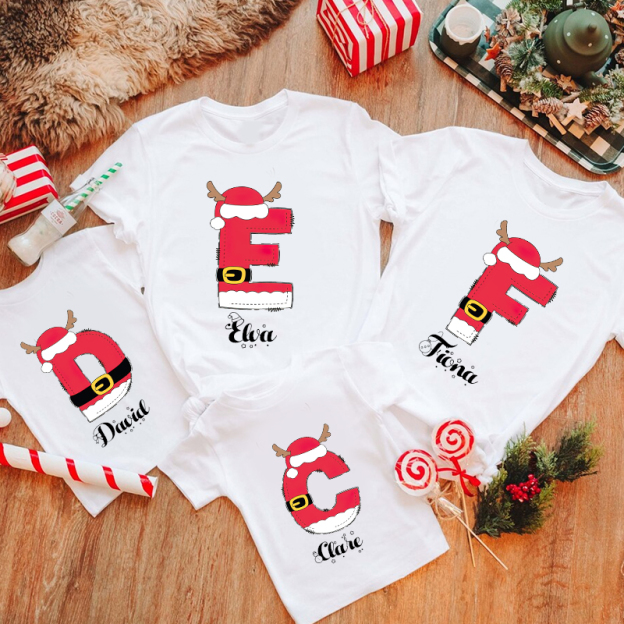 Personalized Family Christmas Monogrammed Name T-Shirt| Match0412