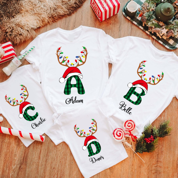 Personalized Family Christmas Monogrammed Name T-Shirt| Match0422