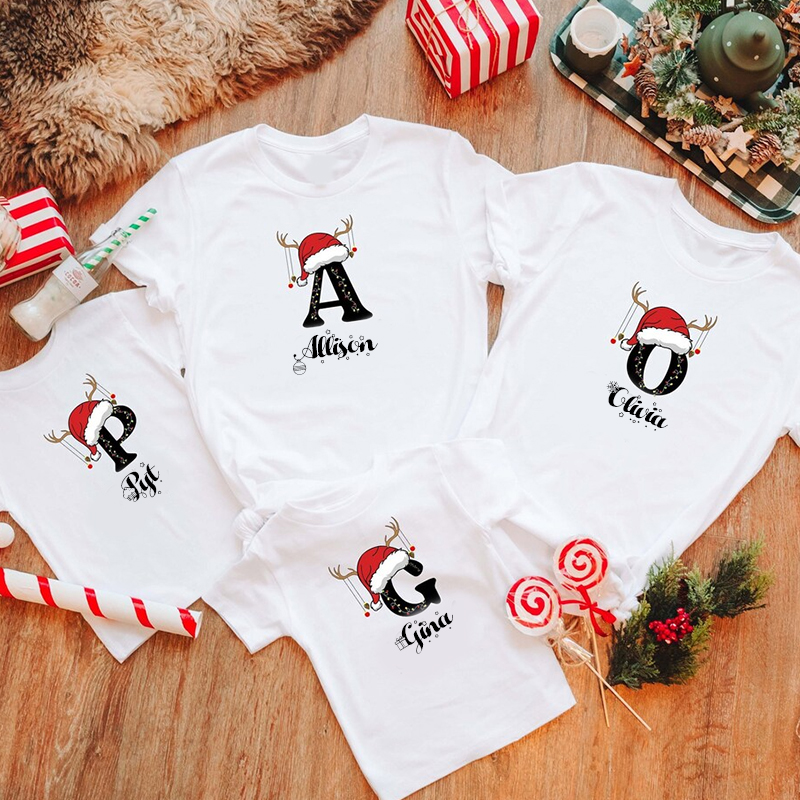 Personalised Family Christmas Monogrammed Name T-Shirt| Match04