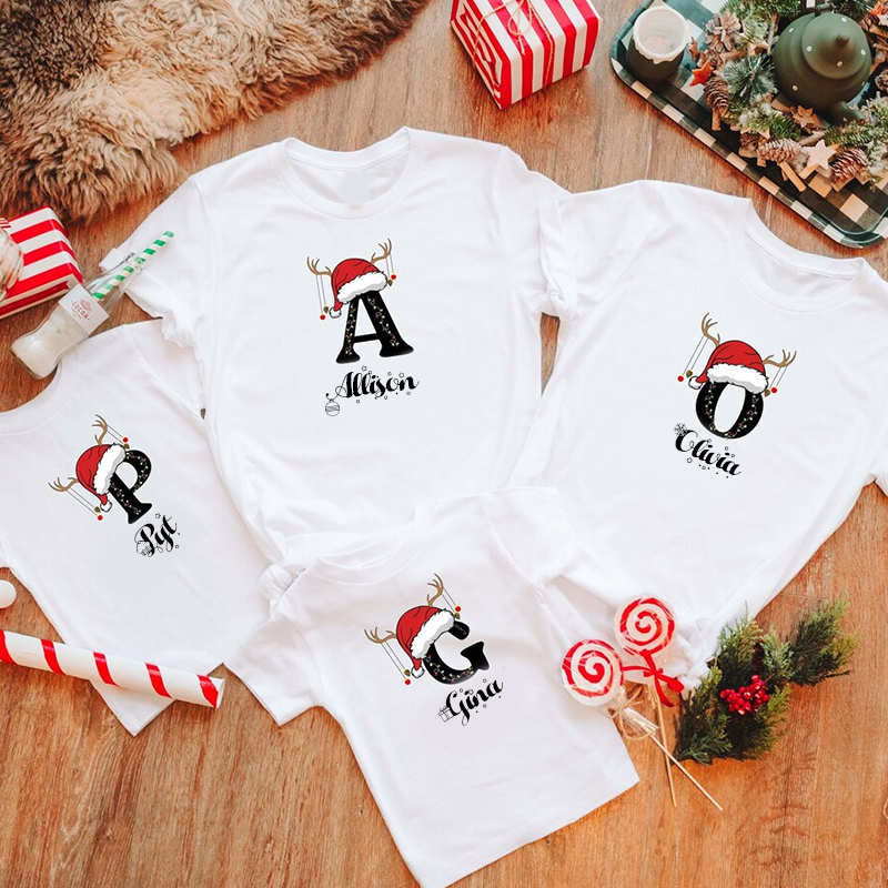 Personalised Family Christmas Monogrammed Name T-Shirt| Match04