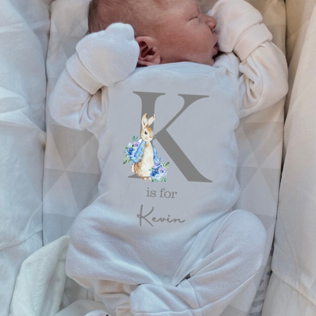 Personalised Blue Rabbit Initial Baby Going Home Sets| BBCloth03