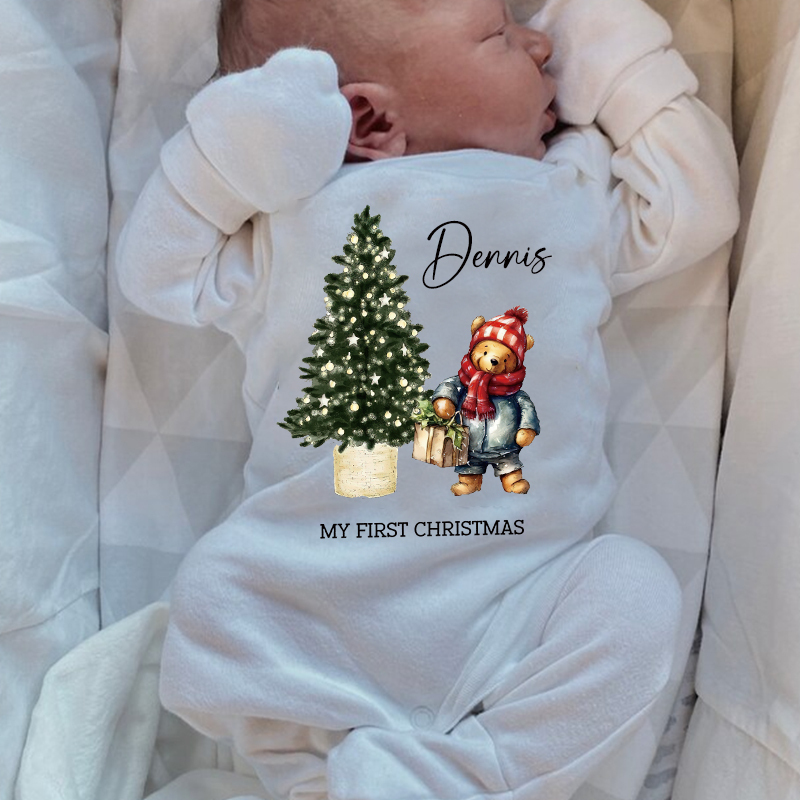 Personalized Baby My First Christmas Teddy Wreath Outfit| BBcloth1221