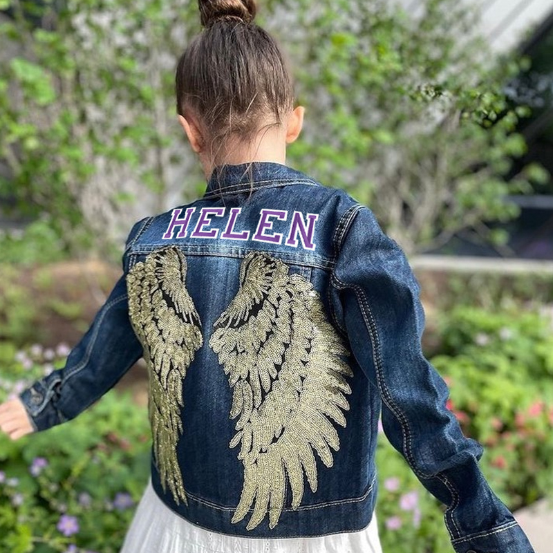 Personalized Kids Angel Wing Patch Denim Jacket| Cloth208