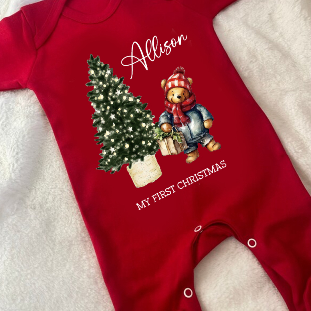 Personalized Baby My First Christmas Teddy Wreath Outfit| BBcloth1221