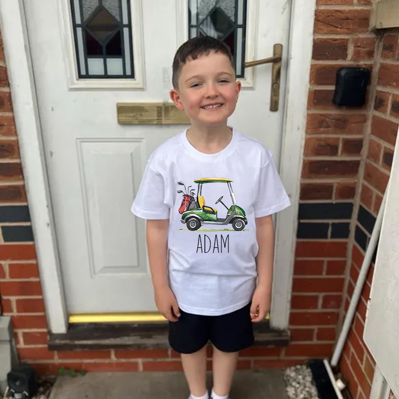 Personalized Boy Green Golf Cart Name T-Shirt| Cloth1432