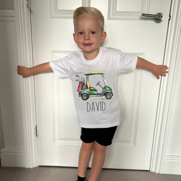 Personalized Boy Green Golf Cart Name T-Shirt| Cloth1432