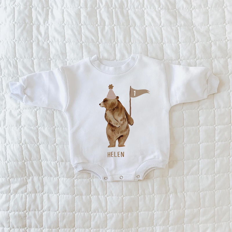 Personalized Baby Bear Birthday Sweatshirt Romper| BBcloth8205