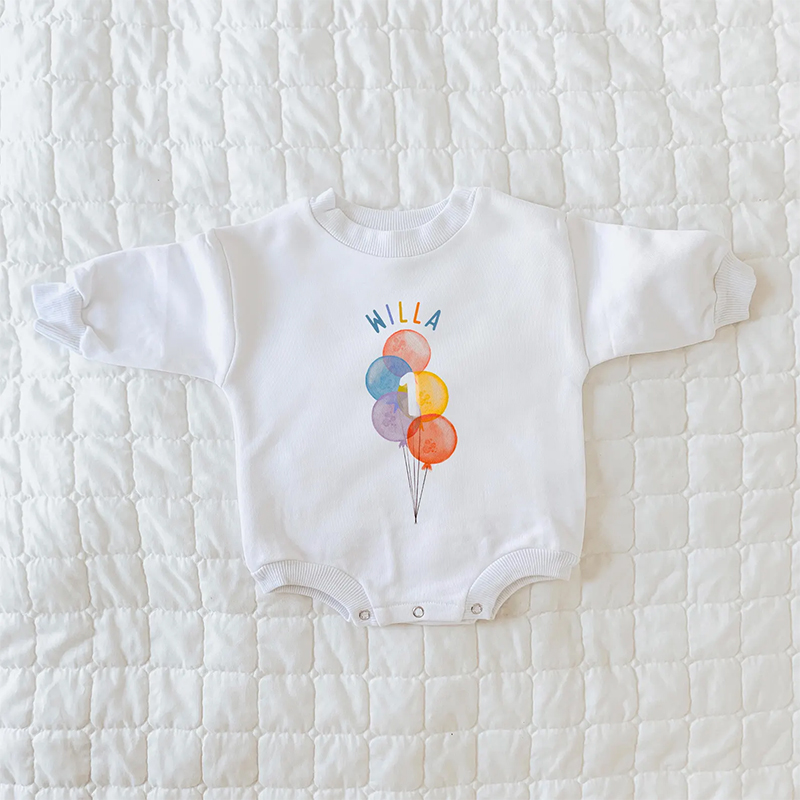 Personalized Baby Colorful Balloon Birthday Sweatshirt Romper| BBcloth8204