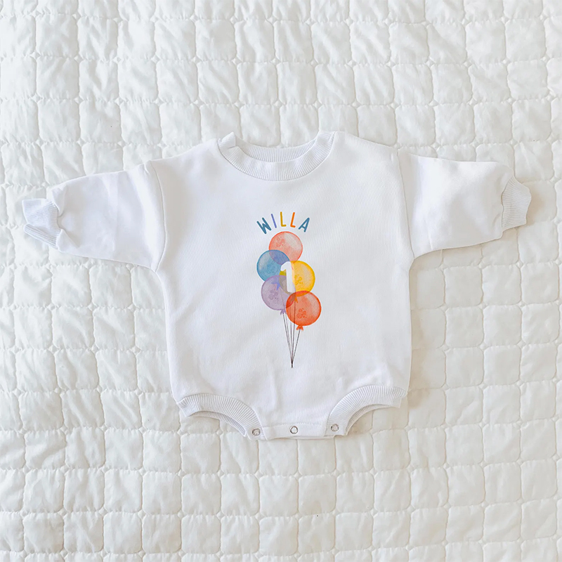 Personalized Baby Colorful Balloon Birthday Sweatshirt Romper| BBcloth8204