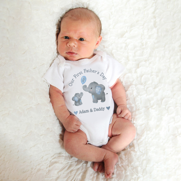 Personalized Our First Father's Day Elephant Cozy Onesie| BBcloth2218