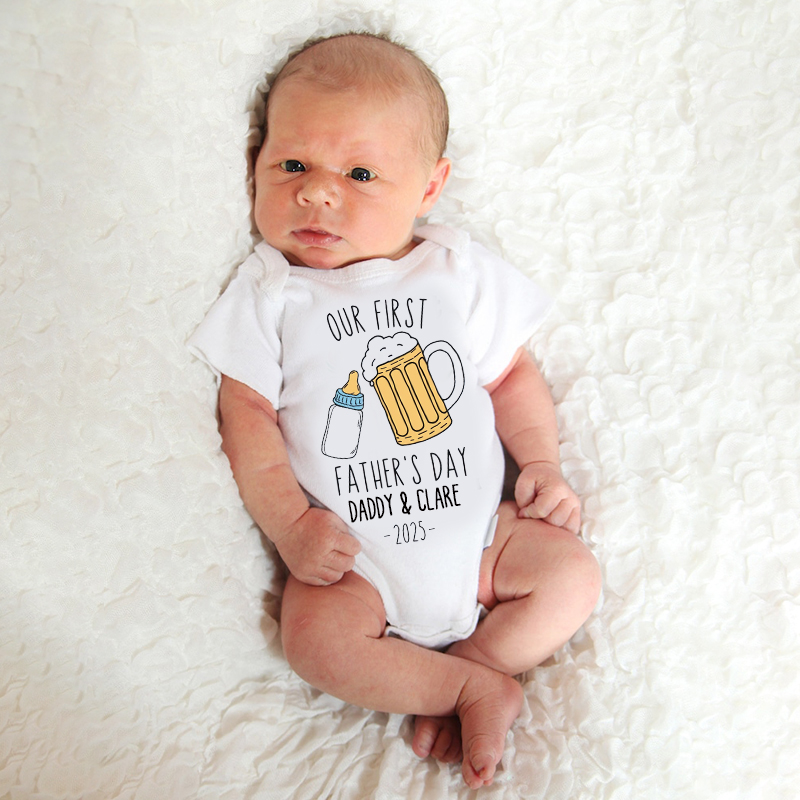 Personalized Funny Our First Father's Day Cozy Onesie| BBcloth2221
