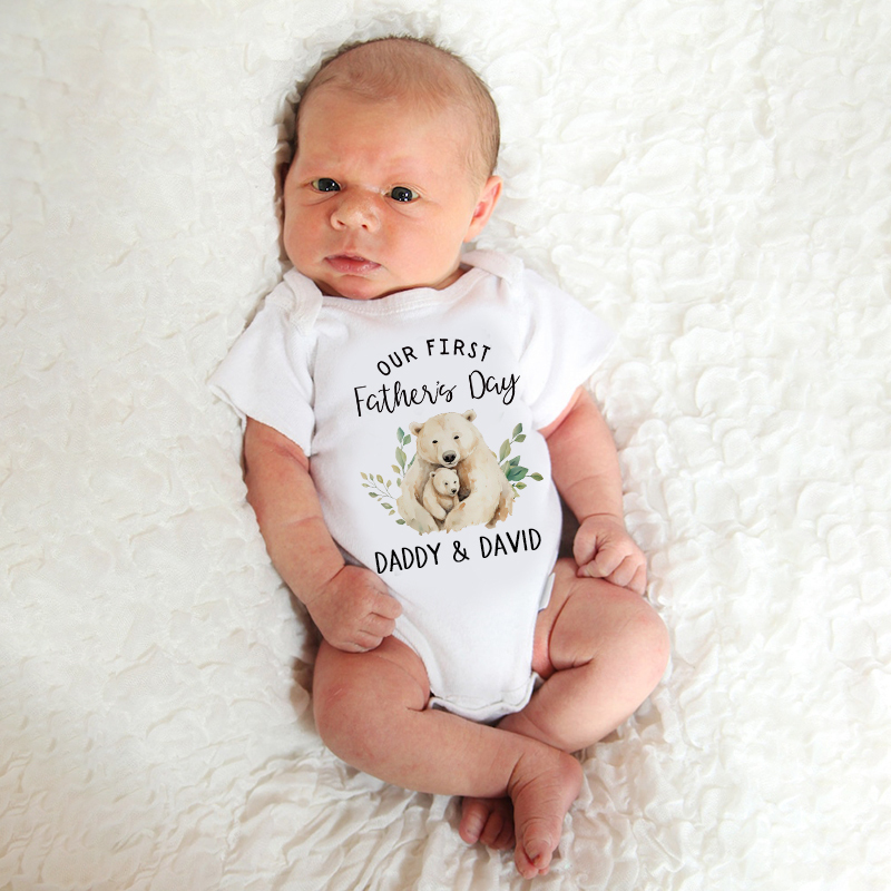 Personalized Happy First Father's Day Baby Cozy Onesie| BBcloth2228
