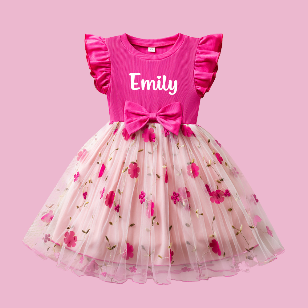 Personalized Girl Floral Mesh Dress| Dress54
