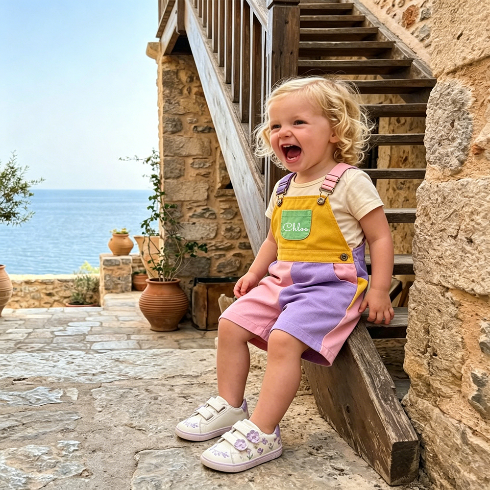 Personalized Kids Color Block Denim Overalls| Pants57