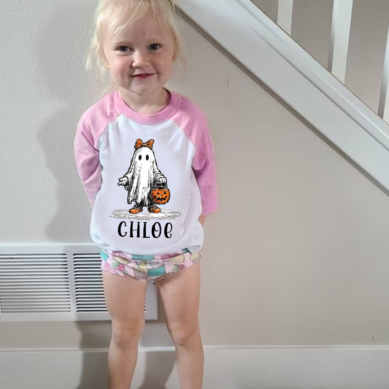 Personalized Kids Halloween Ghost Pumpkin Long Sleeves Shirt| Cloth12448