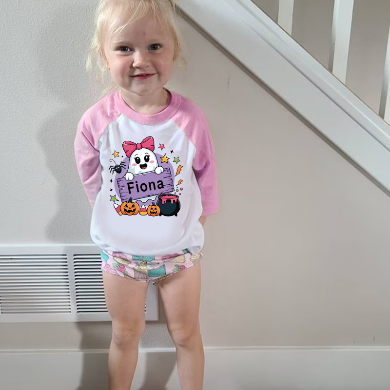 Personalized Kids Halloween Ghost Long Sleeves Shirt| Cloth12450