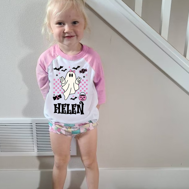 Personalized Kids Halloween Retro Ghost Long Sleeves Shirt| Cloth12452