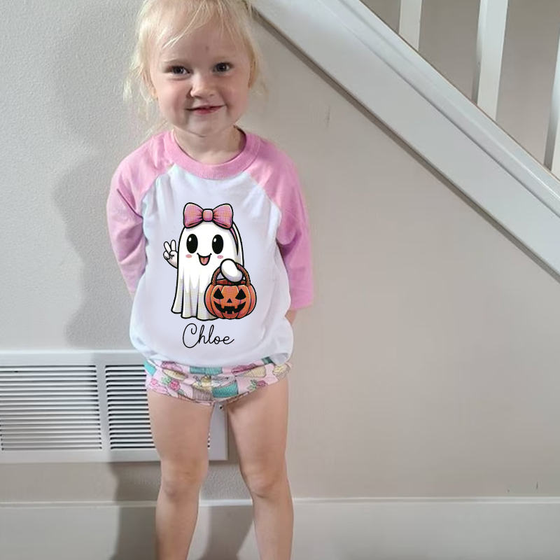 Personalized Kids Halloween Ghost Pumpkin Long Sleeves Shirt| Cloth12453