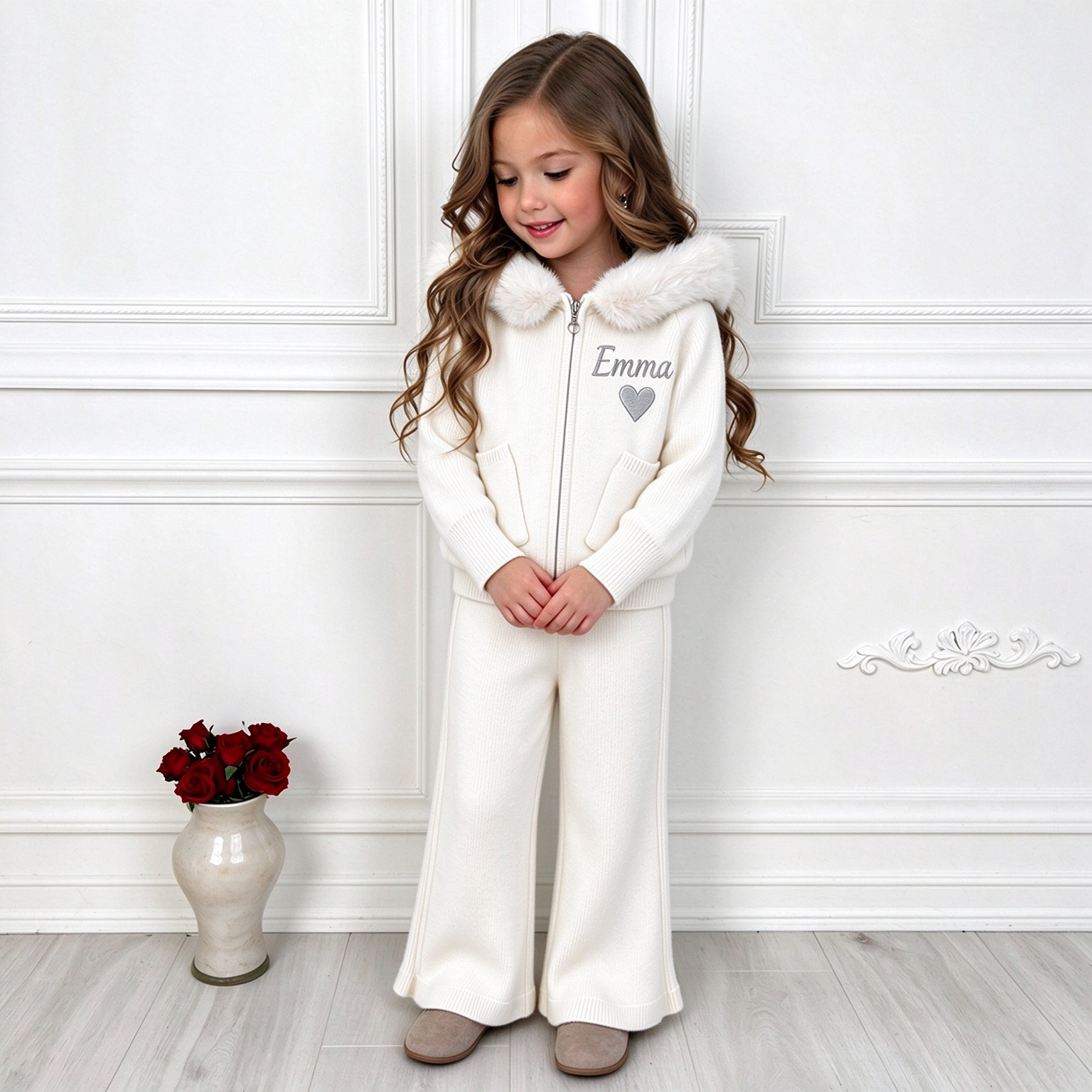 Personalized Winter Luxury Girls Knitted Tracksuit Set | Cloth297