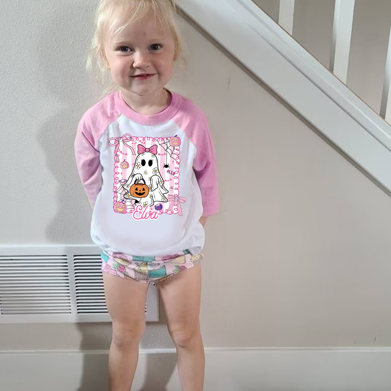 Personalized Kids Halloween Ghost Pumpkin Long Sleeves Shirt| Cloth12447