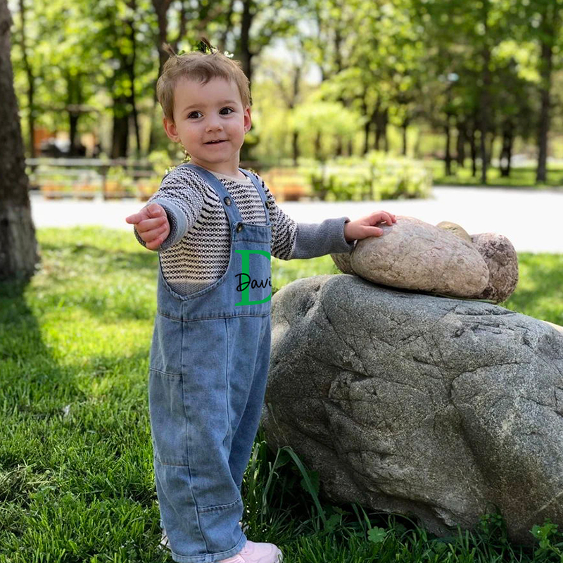 Personalized Kids Initial Oversized Denim Overalls| Pants08