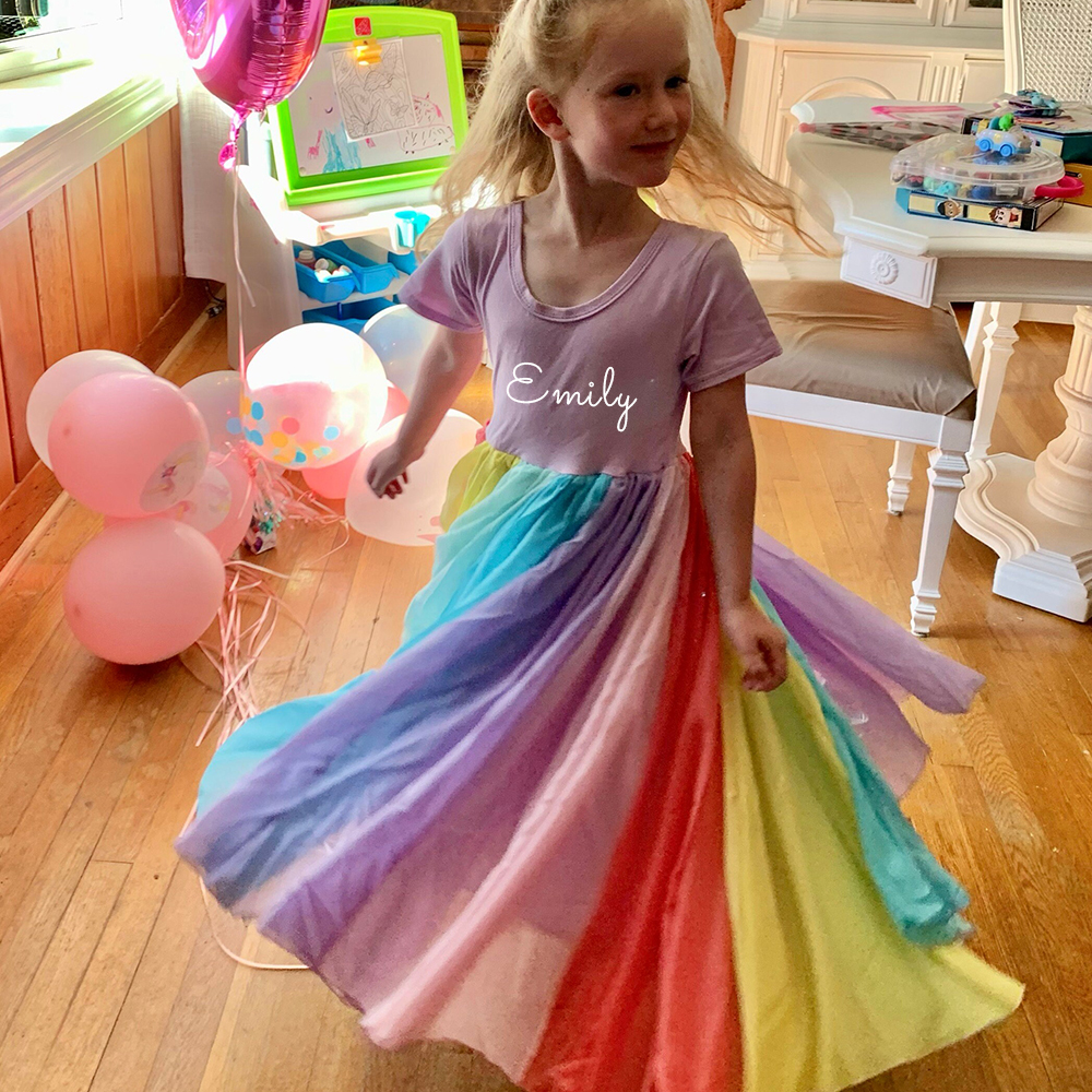 Personalized Girl Rainbow Twirly Party Dress| Dress23