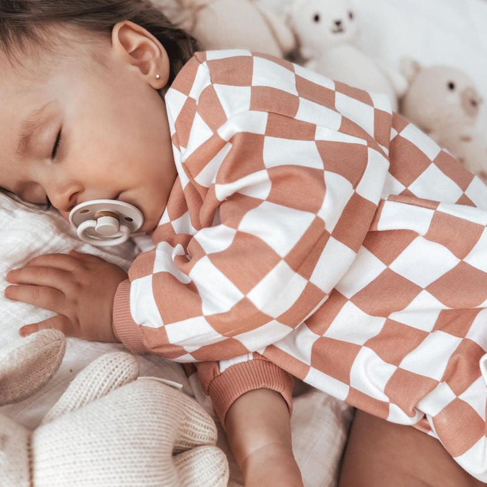 Personalized Baby Checkerboard Sweatshirt Romper| BBcloth95