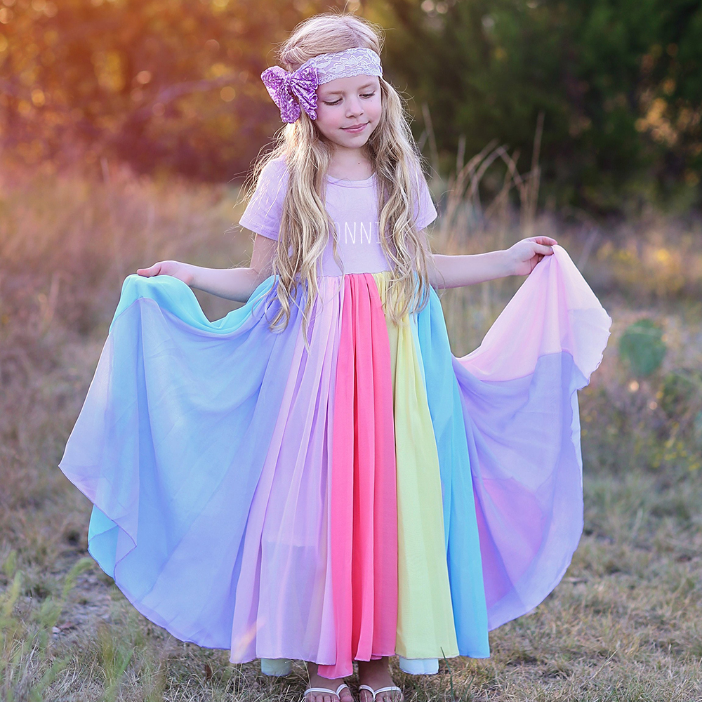 Personalized Girl Rainbow Twirly Party Dress| Dress23
