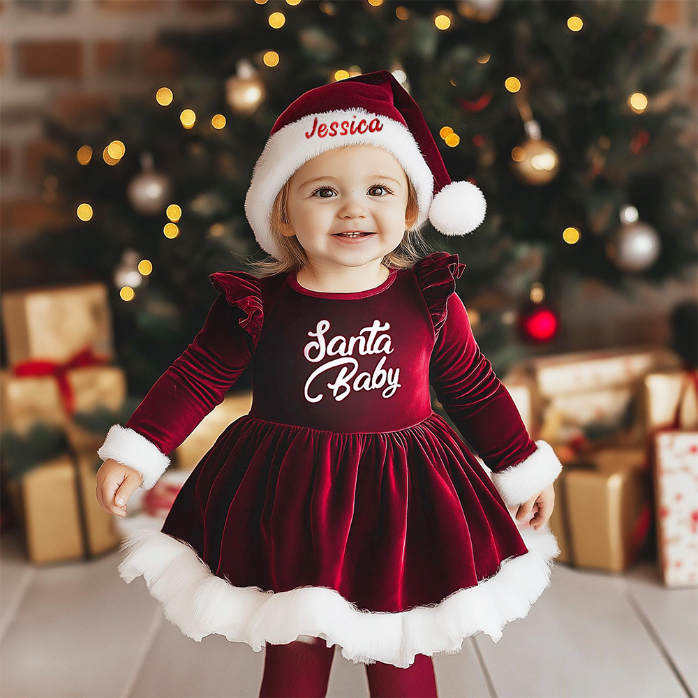 Personalized Santa Baby Outfit with Embroidered Party Hat|YESMC01