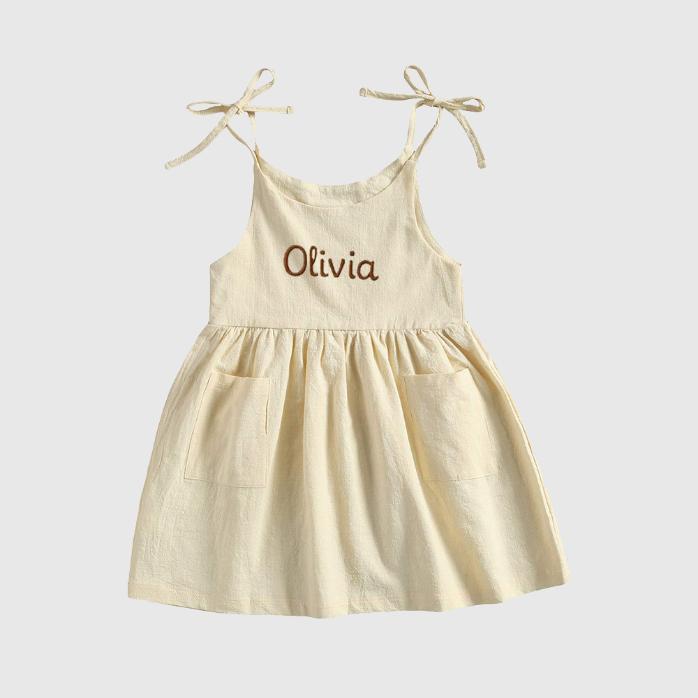 Personalized Girls Embroidered Spaghetti Strap Dress| Dress16