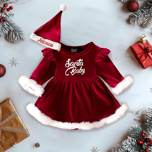 Personalized Santa Baby Outfit with Embroidered Party Hat|YESMC01
