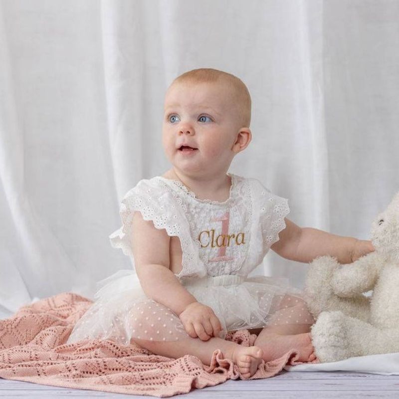 Personalized Baby Girl 1st Birthday Embroidered Romper| BBCloth87