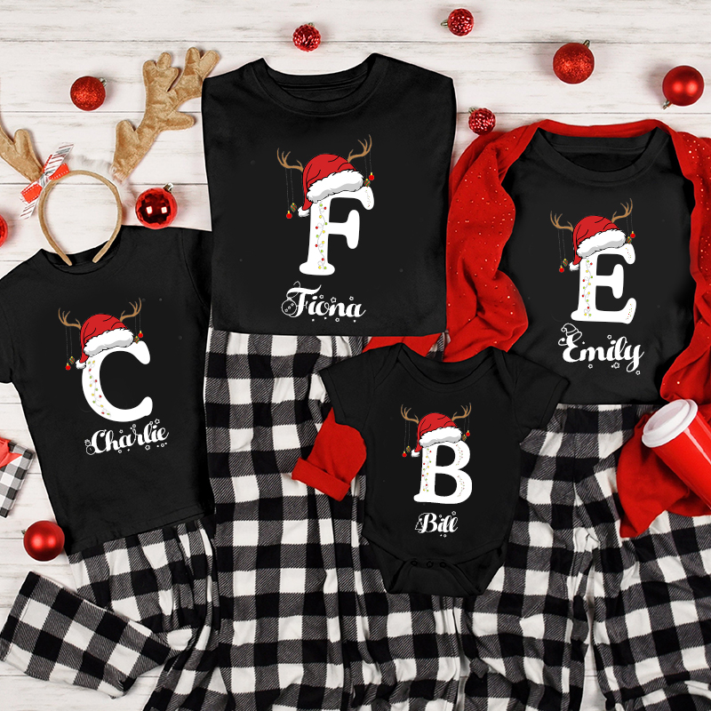 Personalised Family Christmas Monogrammed Name T-Shirt| Match04
