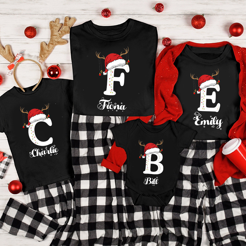 Personalised Family Christmas Monogrammed Name T-Shirt| Match04