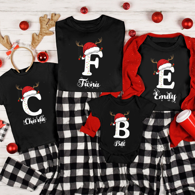 Personalised Family Christmas Monogrammed Name T-Shirt| Match04