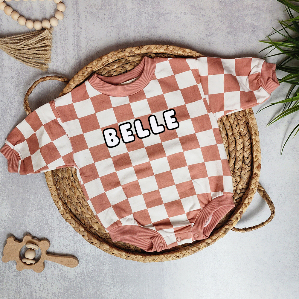 Personalized Baby Checkerboard Sweatshirt Romper| BBcloth95