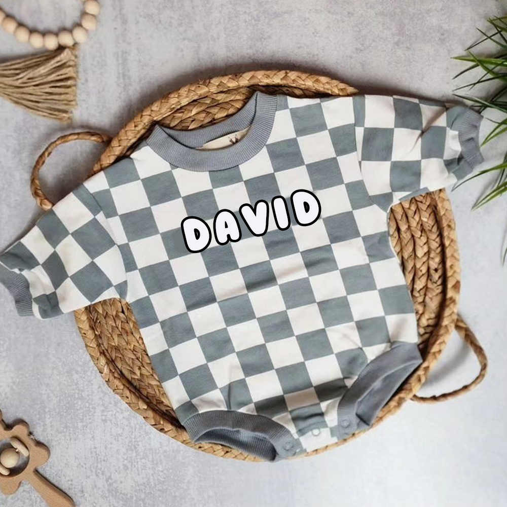 Personalized Baby Checkerboard Sweatshirt Romper| BBcloth95
