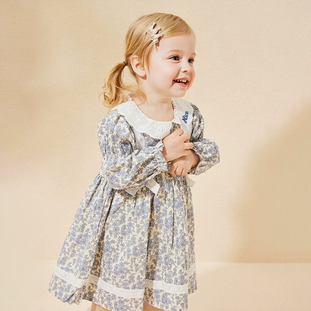 Personalized Girl Long Sleeve Floral Dress| Dress35