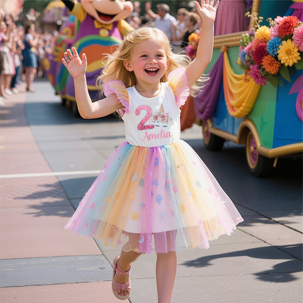 Personalized Girl Birthday Rainbow Mesh Cake Dress| Dress35