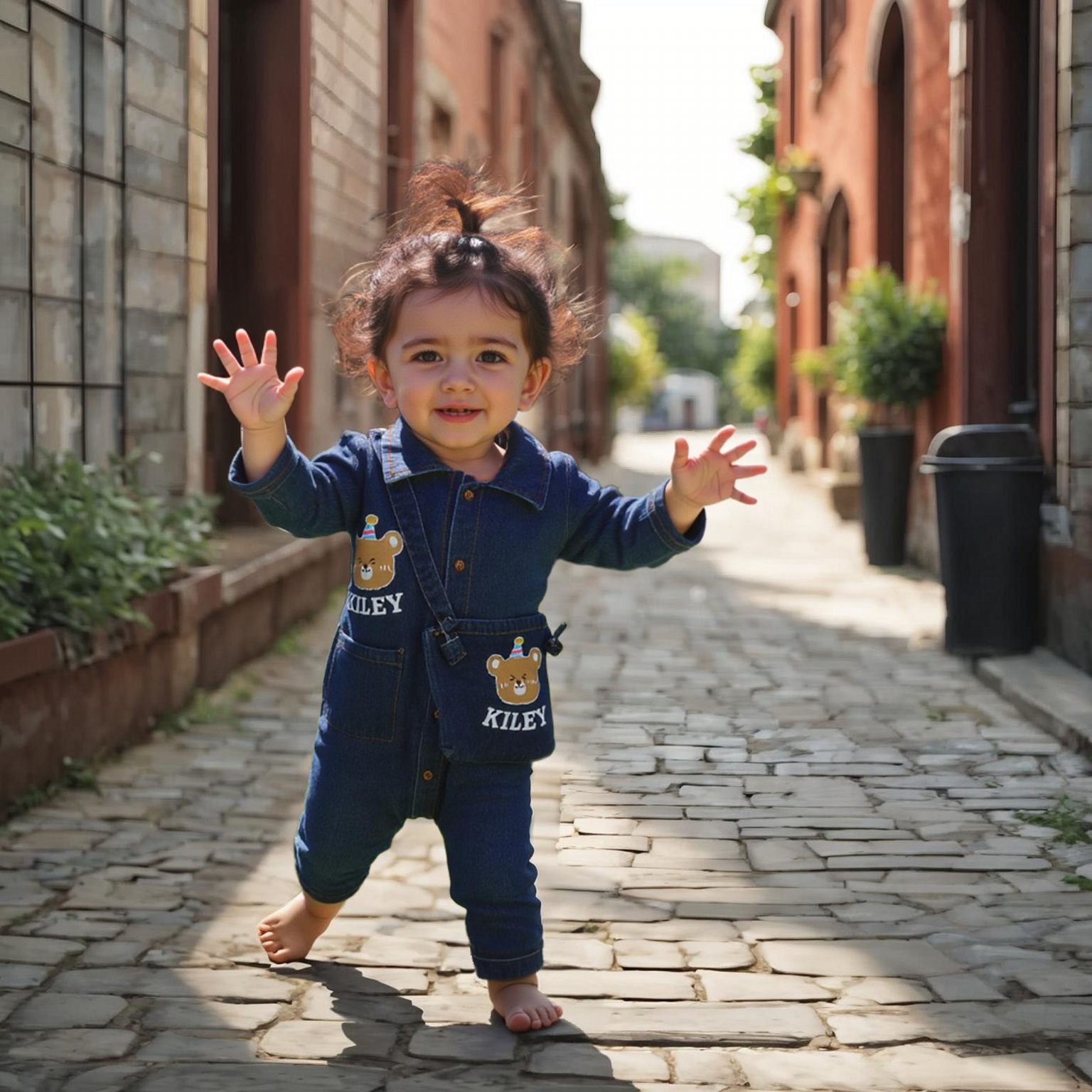 Personalized Baby Bear Denim Onesie With Bag Set| BBCloth88