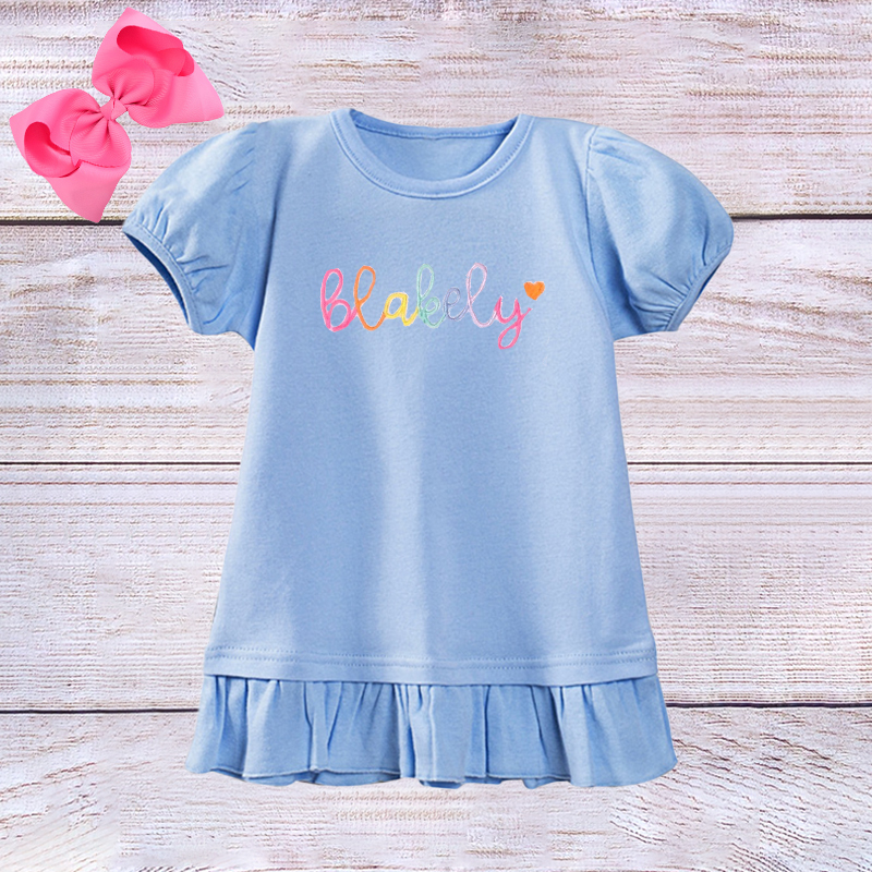 Personalized Girls Rainbow Short Sleeve Ruffle Shirt| Cloth145