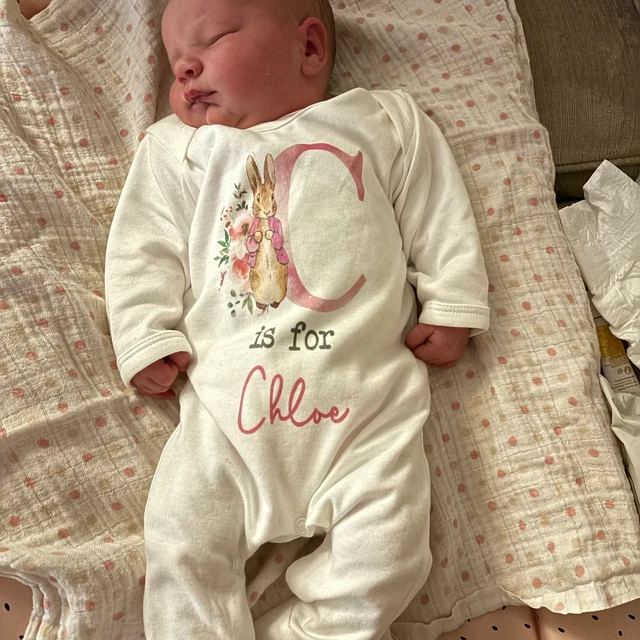 Personalized Pink Rabbit Initial Baby Sleepsuit| BBCloth08