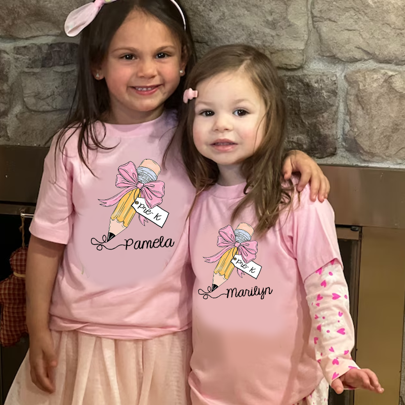 Personalized Girls Back To School Cute Pencil Bow T-Shirt| Cloth1403