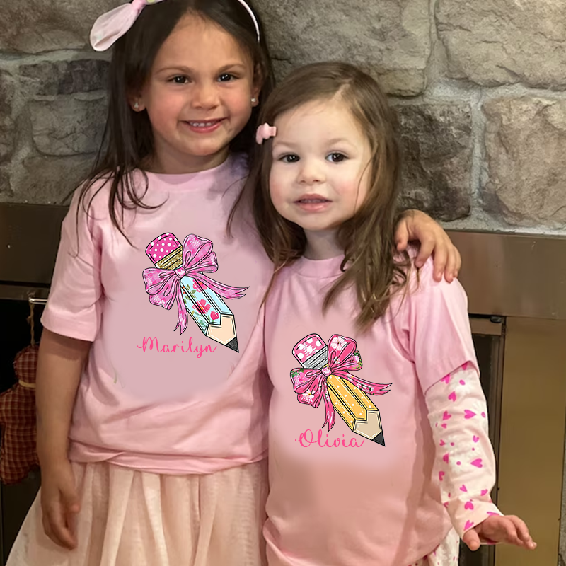 Personalized Girls Back To School Cute Pencil Bow T-Shirt| Cloth1405