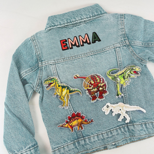 Personalized Kids Denim Dinosaurs Patch Jacket | Cloth180