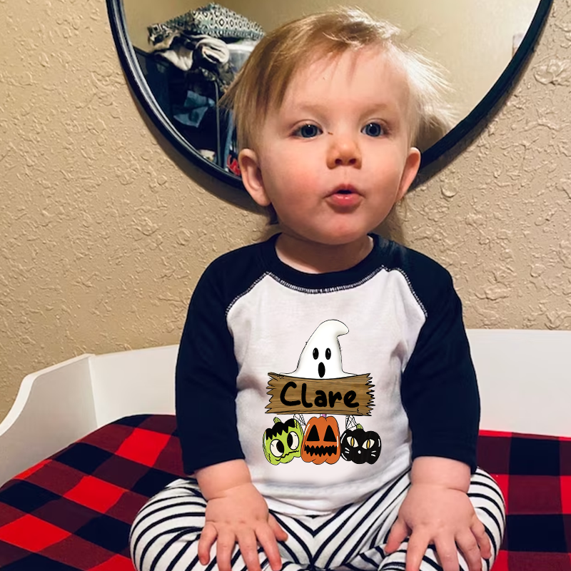 Personalized Kids Halloween Initials Long Sleeves Shirt| Cloth12409